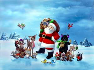 Santa and excited kids - Christmas Wallpapers