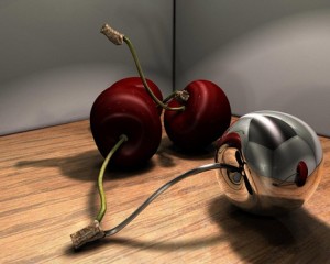 Cherry in Red and Silver - 3D Wallpaper