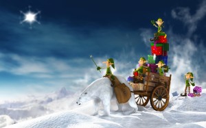 White bear cart with gifts - Christmas Wallpapers