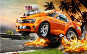 Orange car on Fire - Car Wallpapers
