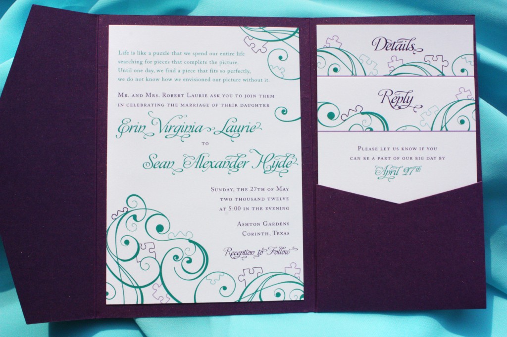 Purple Teal Invitation wedding invitations